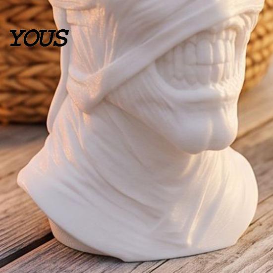 PLA Mummy Figure 3D Printed Figurine, Spooky Evil Head Statue, Halloween Desktop Decoration for Ornament Home, Living Room, Office Table Shelf