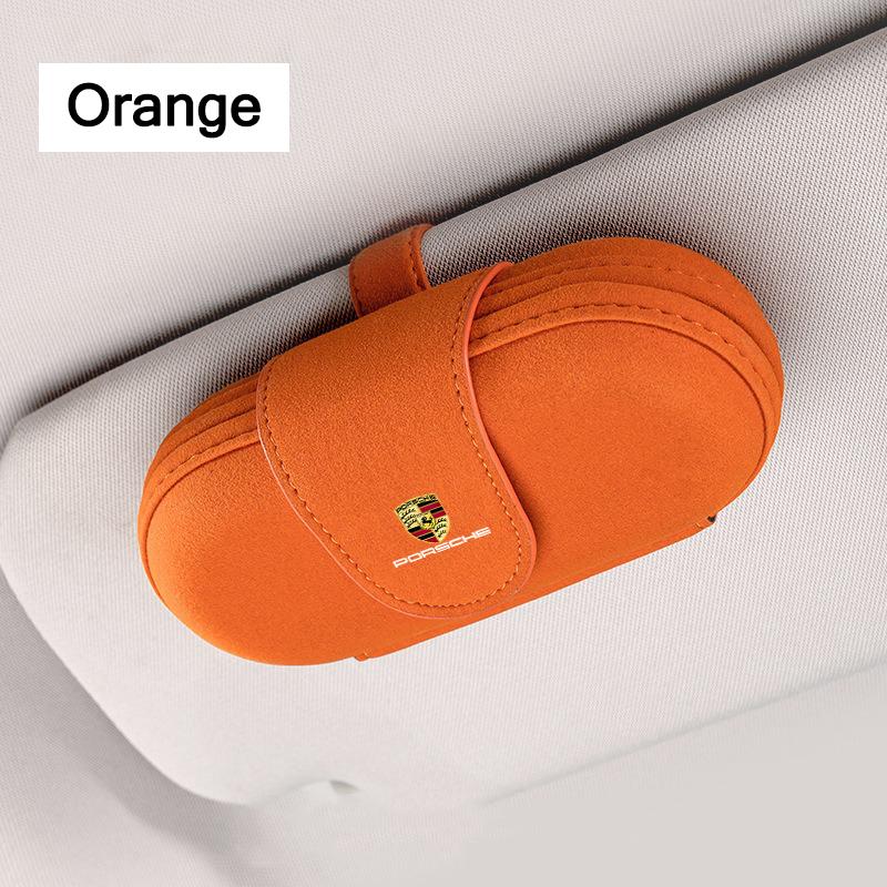 Зажим для очков на солнцезащитный козырек автомобиля из замши, держатель-контейнер для хранения солнцезащитных очков для Porsche Macan 911 718 Panamera Boxster Cayman 918, аксессуары оранжевый
