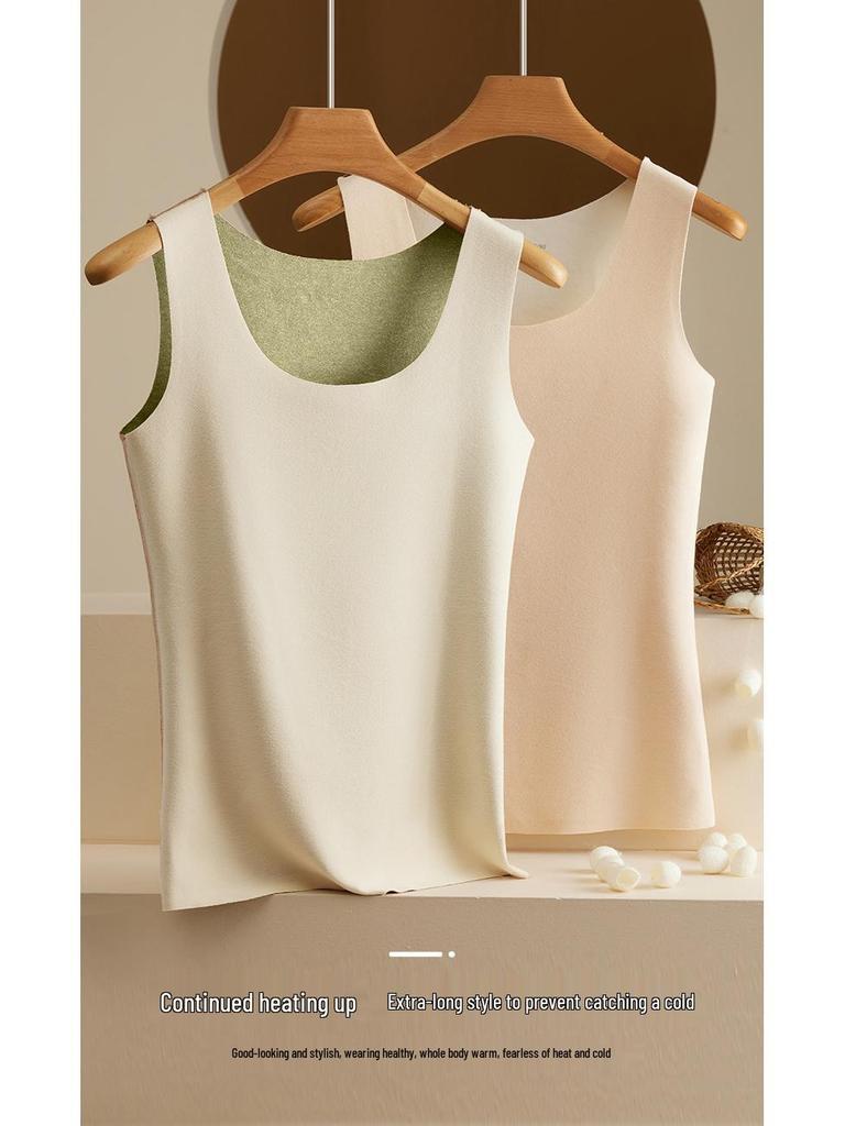 Women's Seamless Thermal Vest: Double-Sided Fleece, Slim Fit, Autumn/Winter Warm Base Layer.