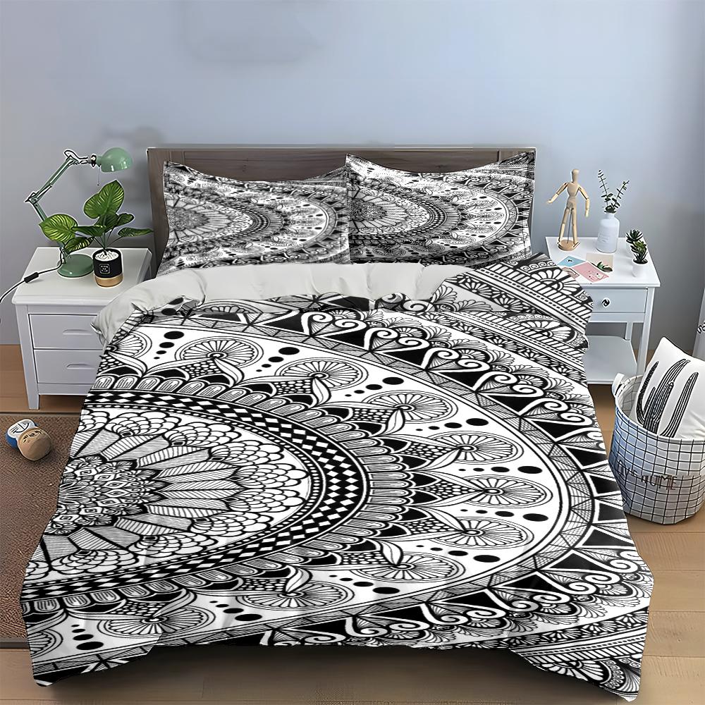 Mandala Pattern Black and White Bedding Set Bedding set (1 duvet cover, 2 pillowcases, duvet not included)