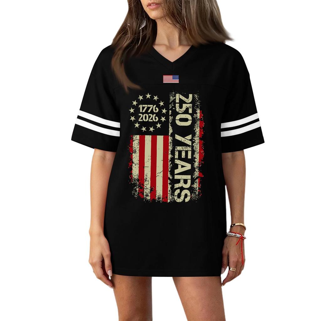 Damen Casual Mode V-Ausschnitt Sport Unabhängigkeitstag Druck Kurzarm Sport T-Shirt Top