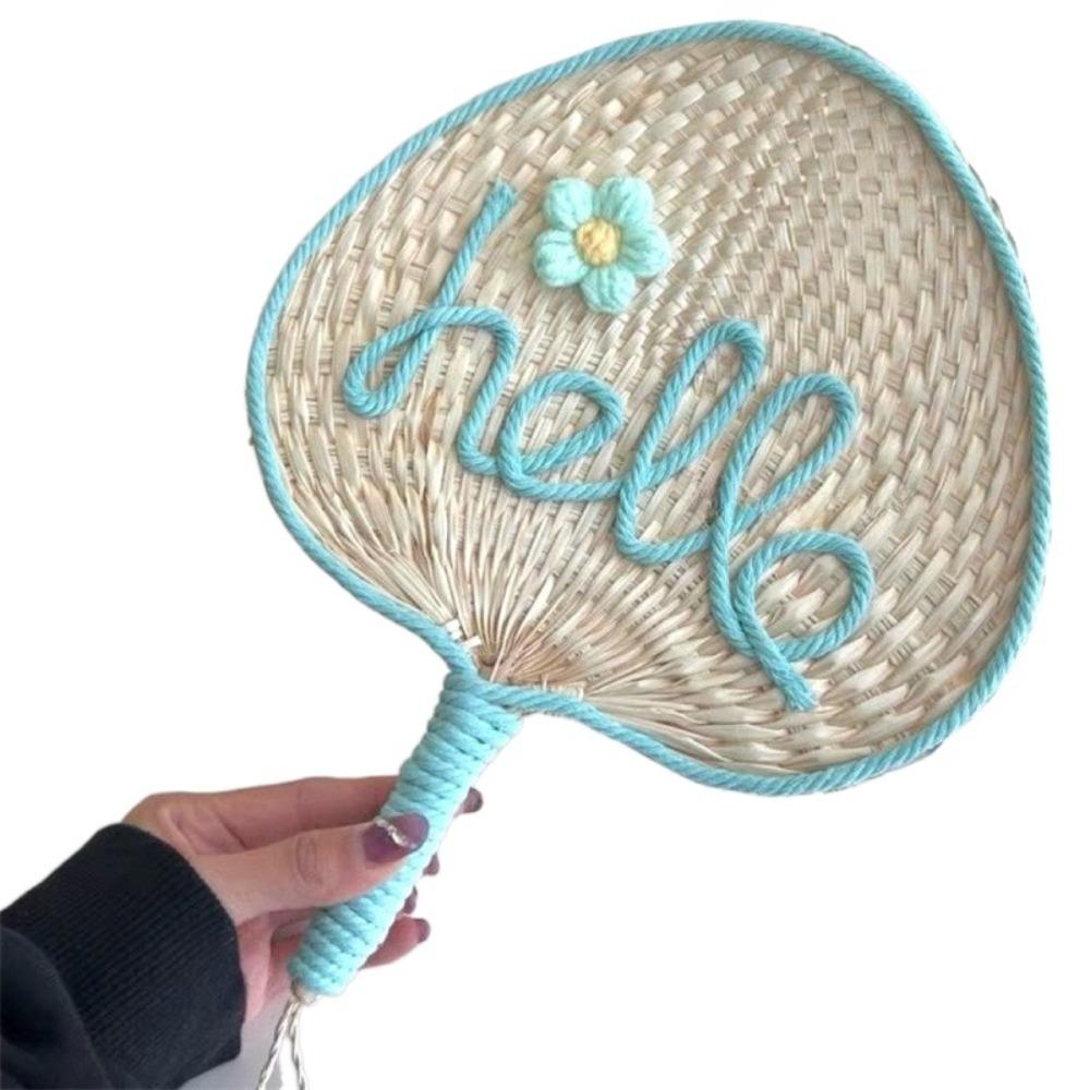 Handmade Bamboo Weaving Fan Cute Decorative Craft Fan Hand Cranked Pu Fan  Dormitory