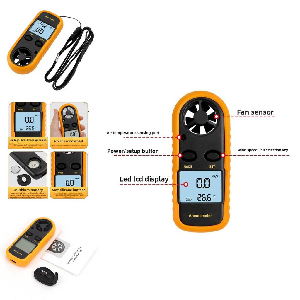 Digital Anemometer Wind Speed Meter With Backlit Display For Weather Monitoring