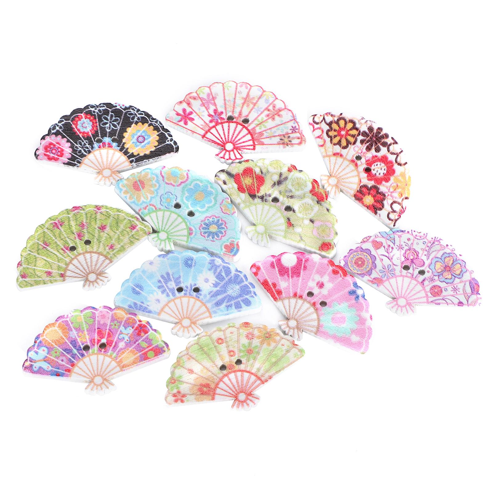 

200Pcs Wooden Button Fan Shape Colorful Sewing Decoration Accessories DIY Craft Tool