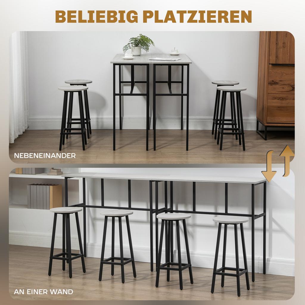 6-Piece Industrial Bar Table Set, 2 Breakfast Tables with 4 Stools Grey