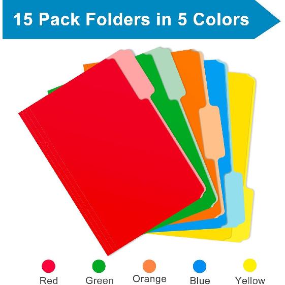 Two Tone Color File Folders 8.5 x 11 Inch, 1/3 Cut Tab File Folders Letter Size, Assorted Colors, Blue Red Green Yellow Orange Manila File Folders,