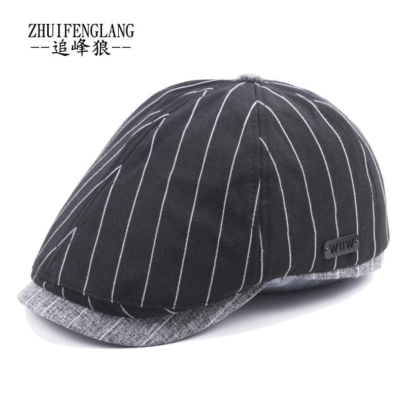Men'S Autumn Cotton Striped Plaid Splicing Forward Cap Women'S Casual Beret Outdoor Visor Cap Cap