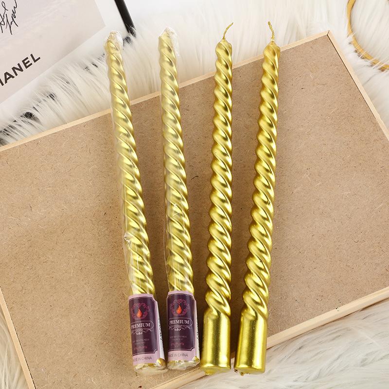 4pcs/box Restaurant Electroplated Thread Candle Long Stem Candle Romantic Wedding Decoration Candle Holder