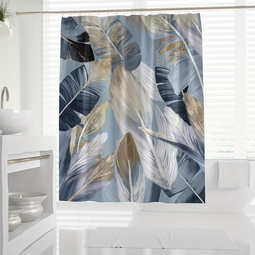 1pc of Modern Artistic Luxury Shower Curtain with Feather Pattern Digital Print