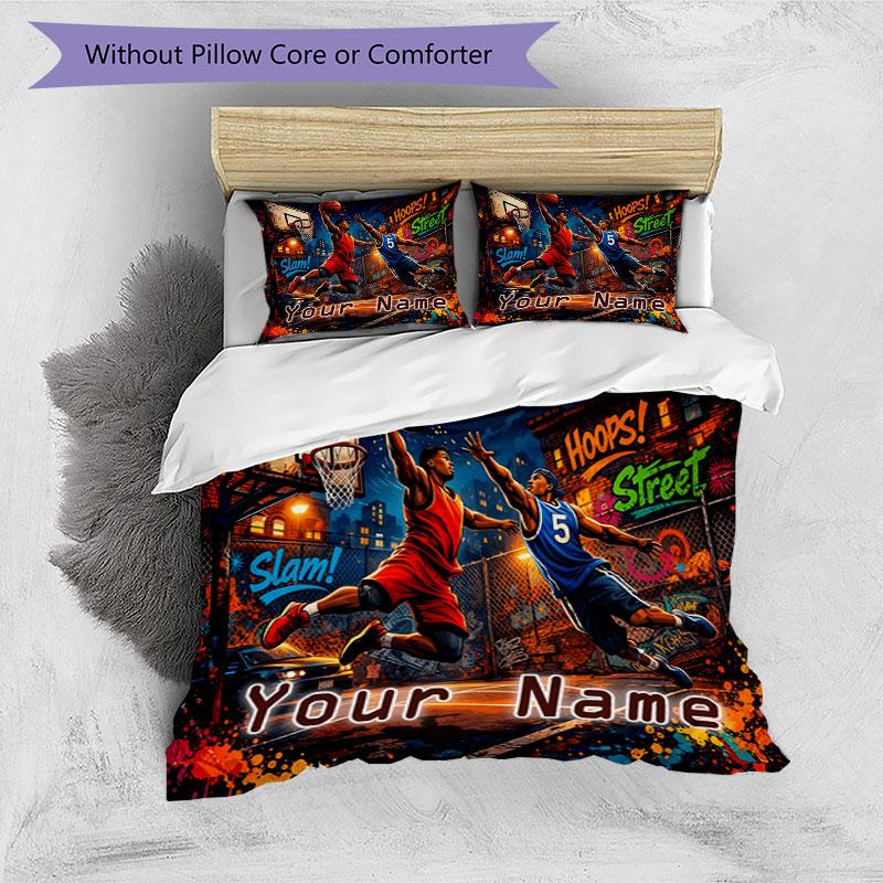 3PC Custom Name "Street Basketball Dreams" Bedding Set Printed Bedding Set Duvet Cover Closure Includes 1 Duvet Cover & 2 Pillowcases for All Seasons