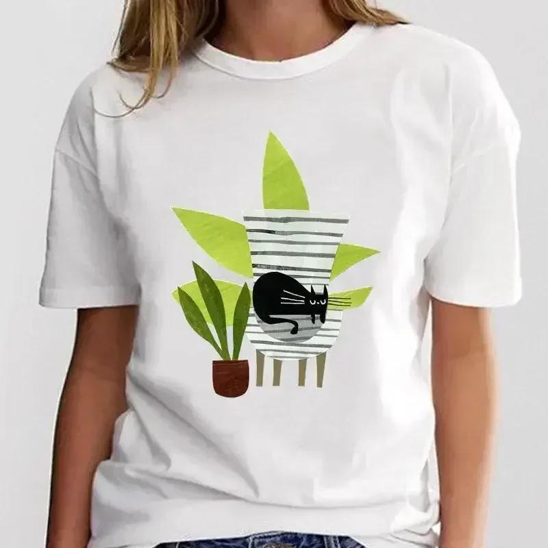 Women Print Graphic Ladies Clothing Fashion Tee Cat Love Trend New Style Female Cartoon Clothes T Shirt Top  Aesthetic Clothes