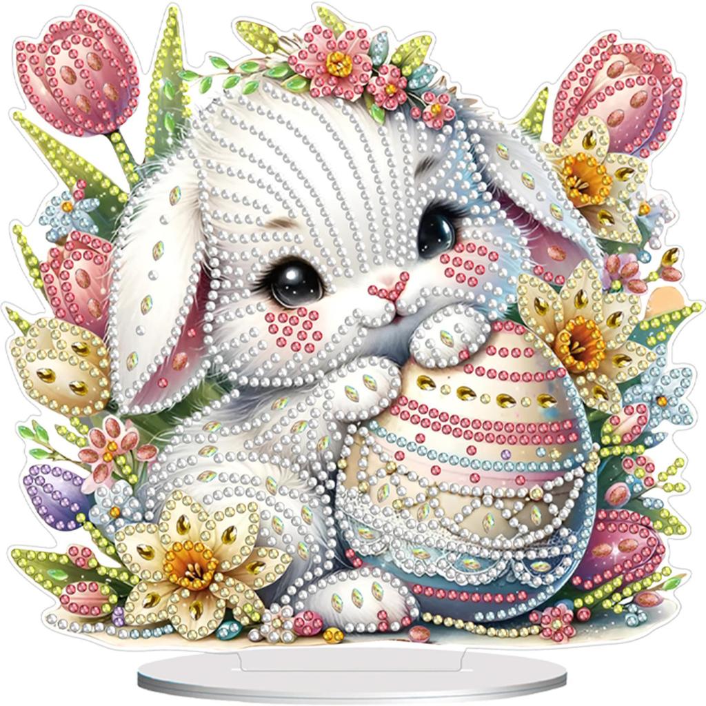 Acrylic Special Shape Easter Egg House Diamond Painting Tabletop Ornaments Kit Rhinestones Desktop Ornaments for Adults Beginner