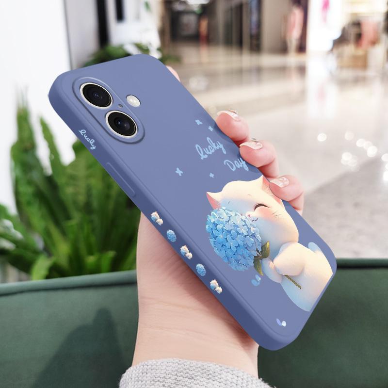 Blue Silk Cat Phone Case For iPhone 16 16e 15 14 13 12 11 X XR XS Plus Pro Max Mini Silicone Cover
