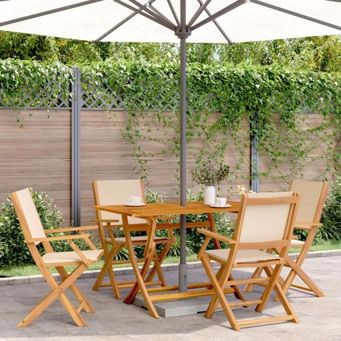 VidaXL Garden Dining Set 5 Pcs Beige Fabric and Solid Wood, Outdoor Dining Set, Dining Room Furniture 3281703