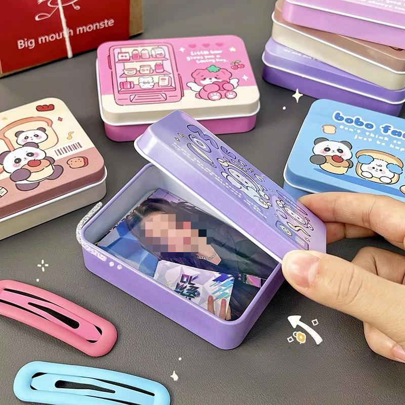 Kreslený Zvířecí Potravinový Vzor Úložná Železná Krabička Přenosná Kawaii Dívka Prsten Šperky Sponka do Vlasů Knoflík Prachotěsná Malá Krabička