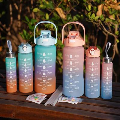 3-teiliges Wasserflaschenset für Outdoor-Sport und Fitness, Wasserflasche mit Farbverlauf und Zeitskala für erwachsene Studenten