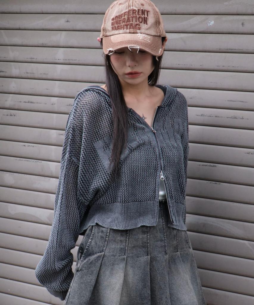 WEGO Vintage Wash Mesh Long Size Sumikuro Women's Hoodie, Sleeve, F,