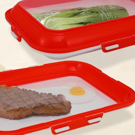 2Pcs Food Preservation Trays Reusable Food Storage Container with Lid Vacuum Sealed Stackable Tray for Picnic Travel