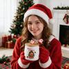 With Lid and Spoon Festive Theme Drink Cup Santa Claus Deer Snowman Pattern Tea Cup New Year