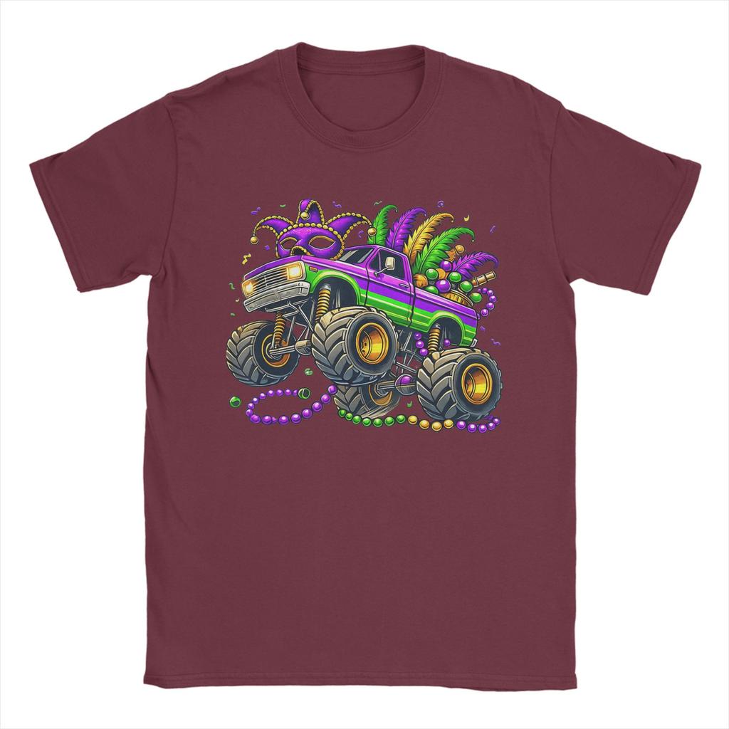 Mardi Gras Monster Truck Unisex T Shirts Vintage Tees Short Sleeve Round Collar TShirts Cotton Original Clothes