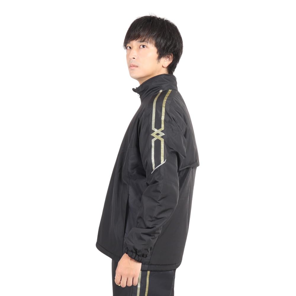 Mizuno Breath Thermo Training Warmer Size M Jacket, Moisture-Wicking, Heat-Generating, Water-Repellent, MC-LINE 32MEA630, Black/Gold,