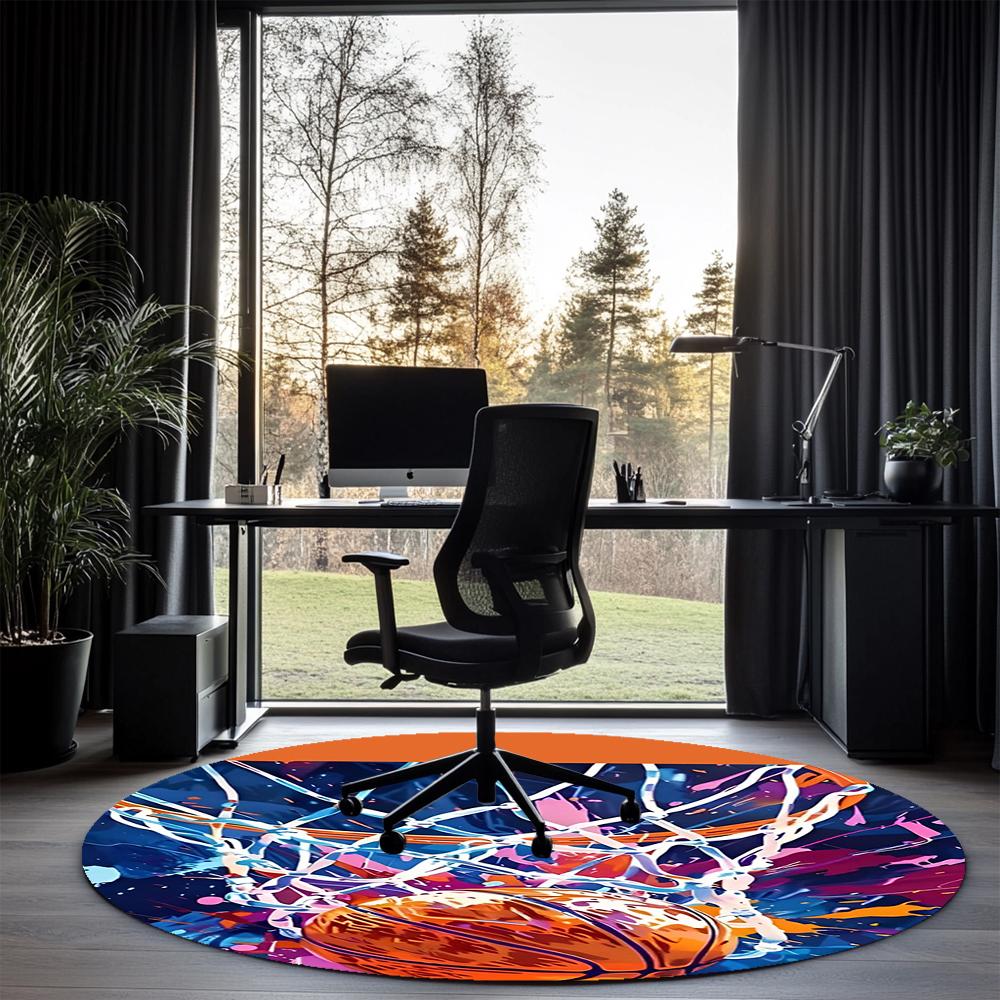Basketball Printed Round Rug Carpet Chair Rug Area Rug Entryway Doormats,for Office Chair Living Room Bedroom Kitchen Room.