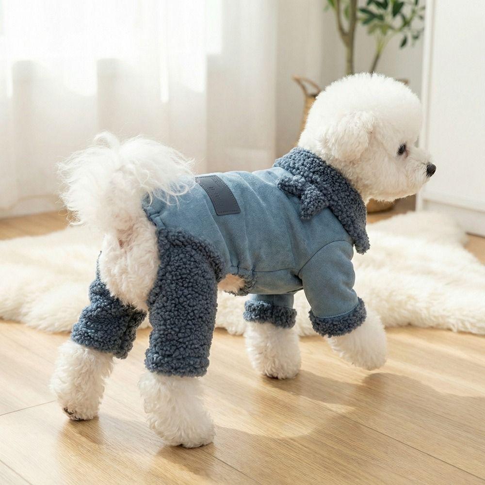 Cozy Thicken Four Legged Dog Clothes Fur Collar Warm Dog Jumpsuit Plush Winter Dog Costume Outdoor Activities