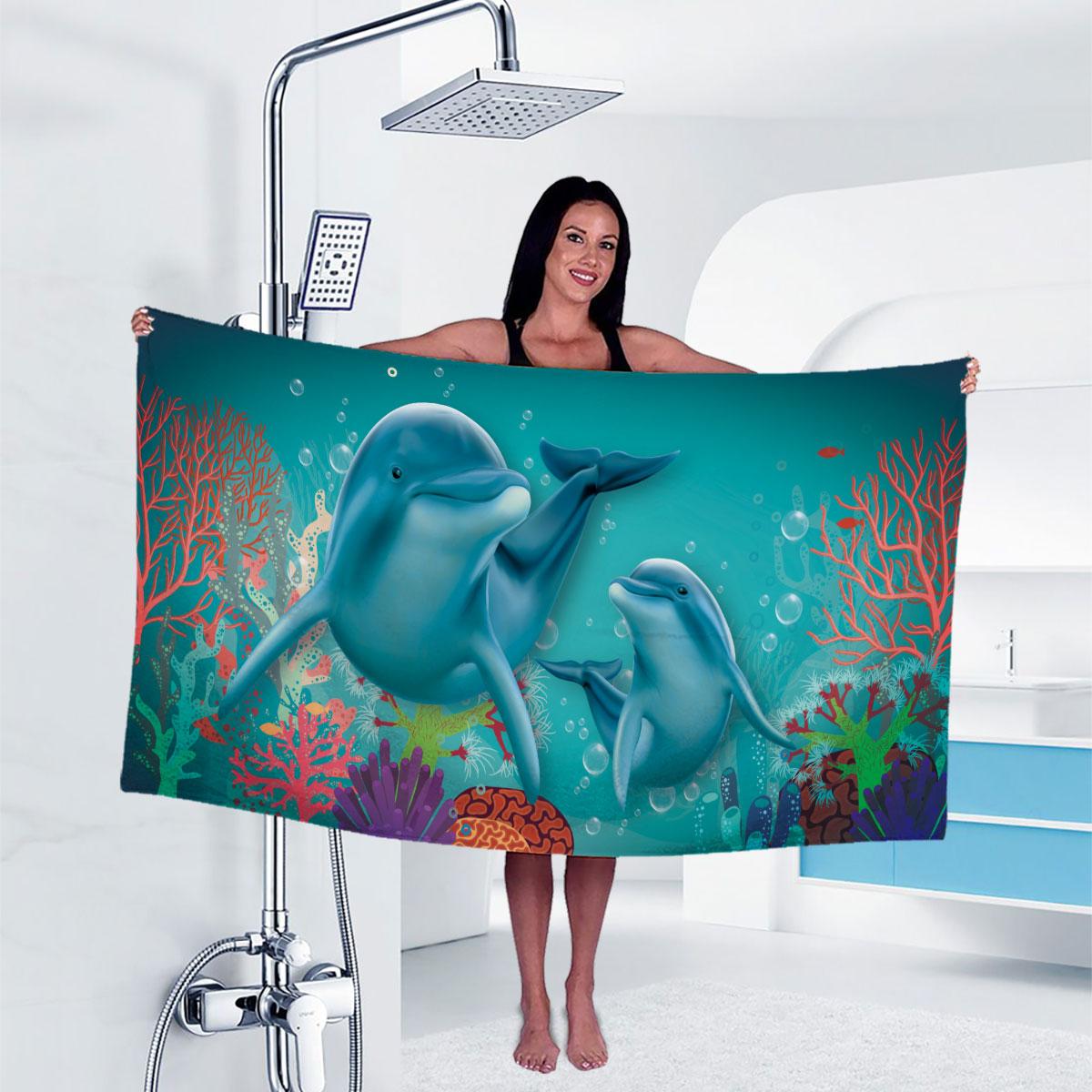 

1pc dolphin Print towel Sports Quick-Drying Super Absorbent Camping Towel Super Soft Lightweight Gym Swimming Yoga Beach Towel W40*H60(CM)
