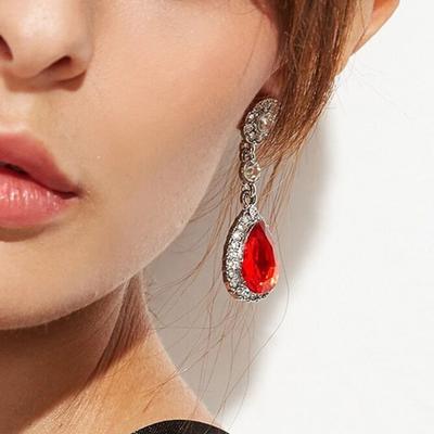 1 Pair Women Shining Rhinestones Drop Earrings Waterdrop Shape Tassel Sparkling Dangle