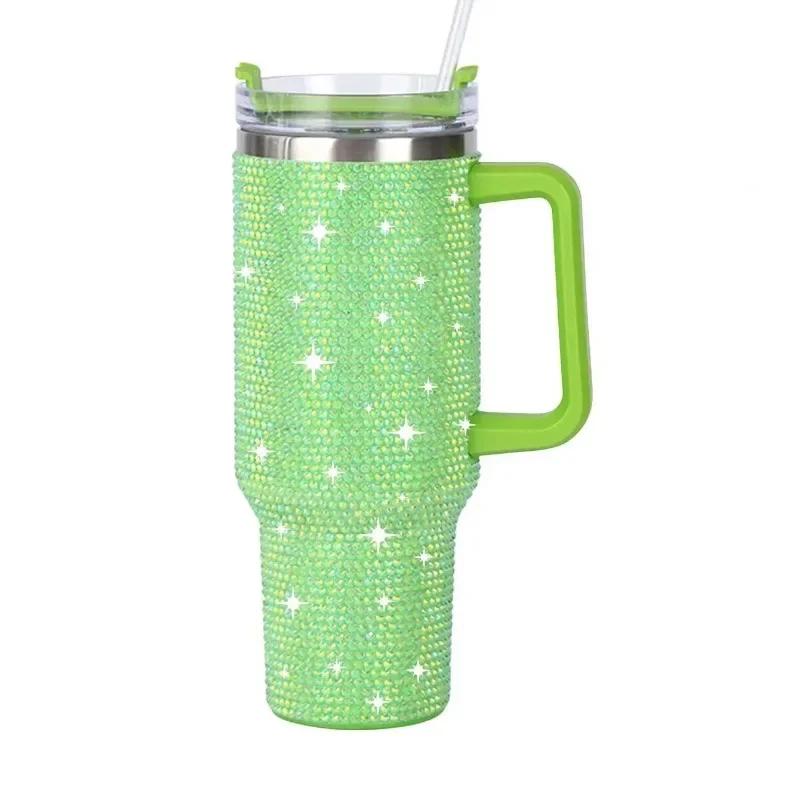 Diamond-encrusted Diamond Thermo Silver Water Cup Starbucks Cup Car Handle Cup 304 Steel Office Home