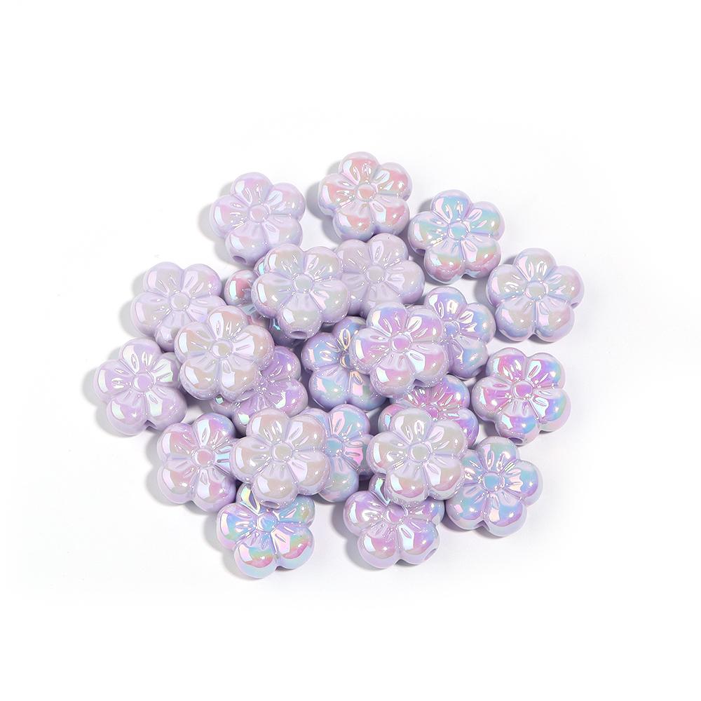 10pcs Colorful Acrylic Flower Beads Plated Color Five Petal Flower Big Hole Loose Beads For Jewelry Making DIY Bracelet Necklace