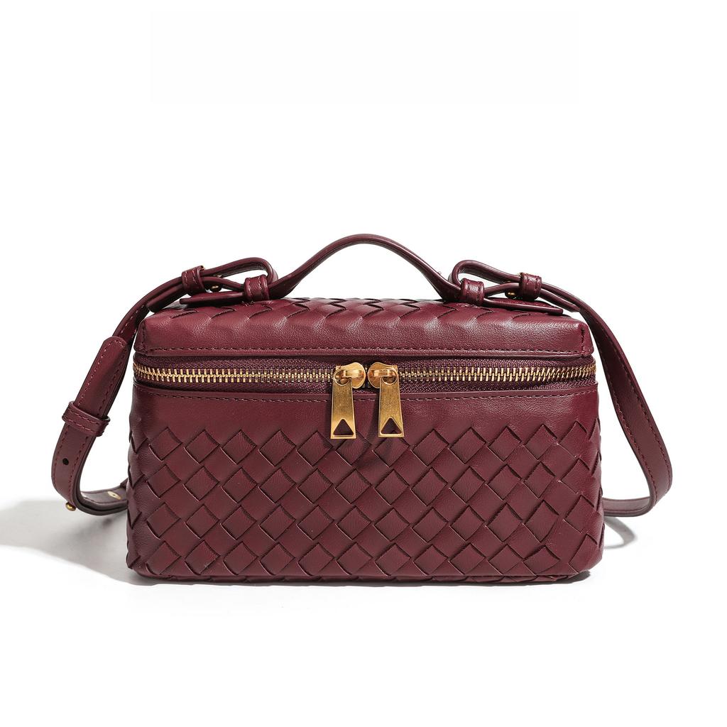 Handmade Woven Box Bag Fashion Handheld Makeup Clutch Shoulder Crossbody Purse for Women KTB