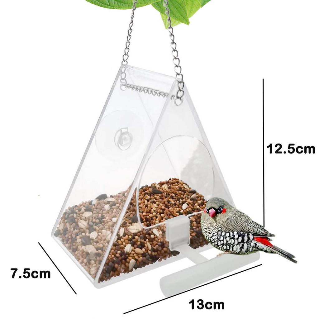 Alimentador de Pássaros com Ventosa e Suporte Pendurado Acrílico Transparente Casa Gaiola de Alimentação para Vidro de Janela de Casa Recipiente para Comida de Pássaros Novo