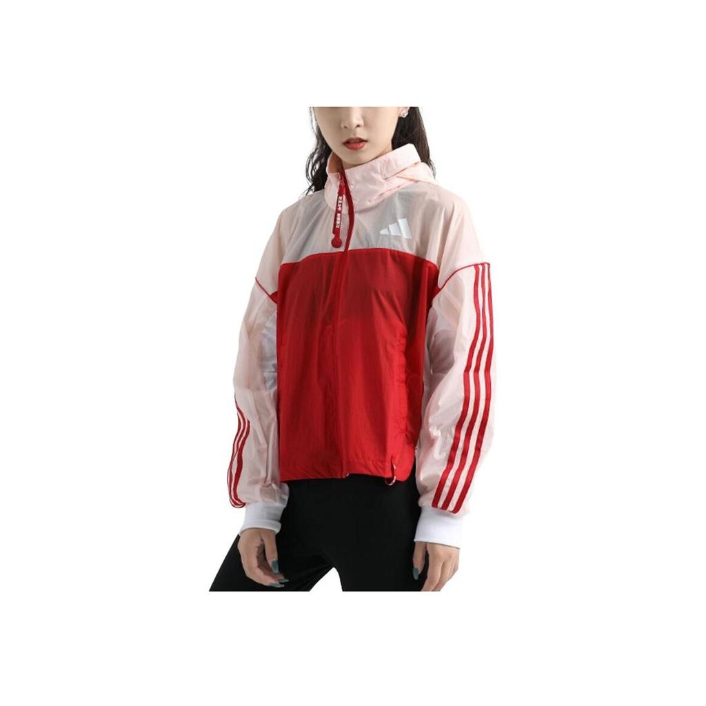 Adidas Colorblock Windbreaker Jacket Women Outerwear Red Pink GF0130
