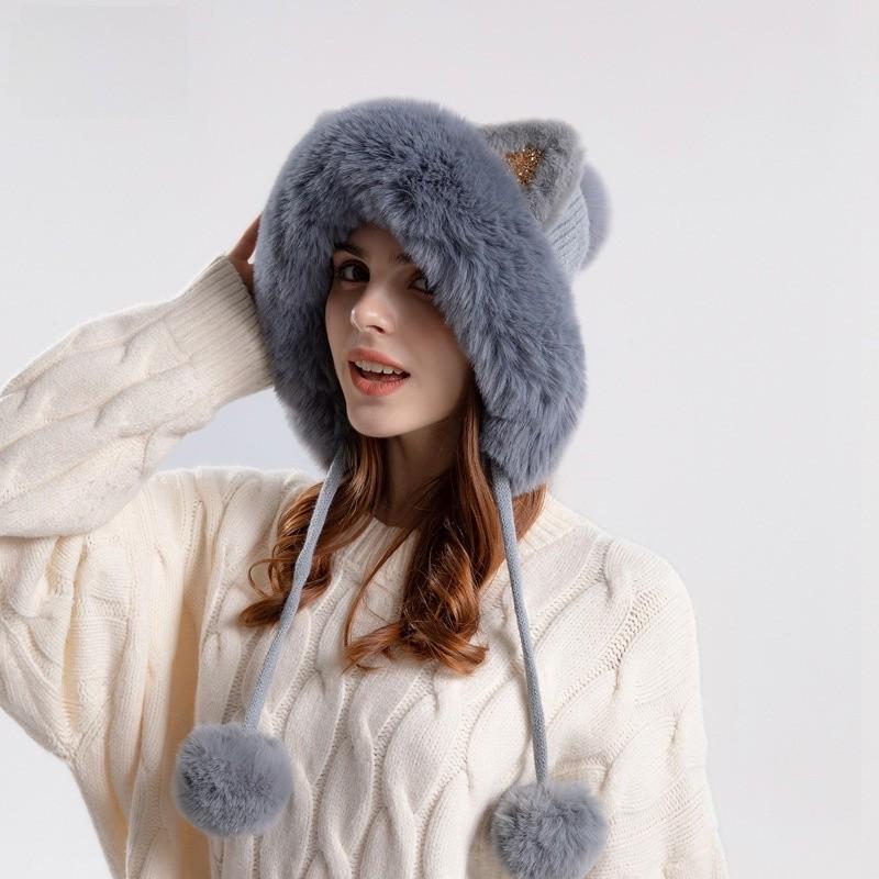 Winter Knit Beanie For Women With Cartoon Cat Ears And Windproof Warmth For Casual Wear