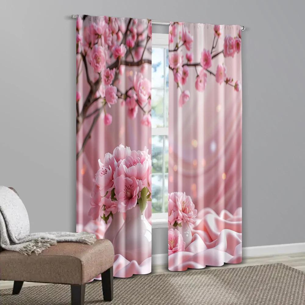 Set Of 2 Creative Curtains Romantic Pink Floral Polyester Without Rod Decorations Clearance Ldeal Living Room Bedroom Curtain Perfect For Area