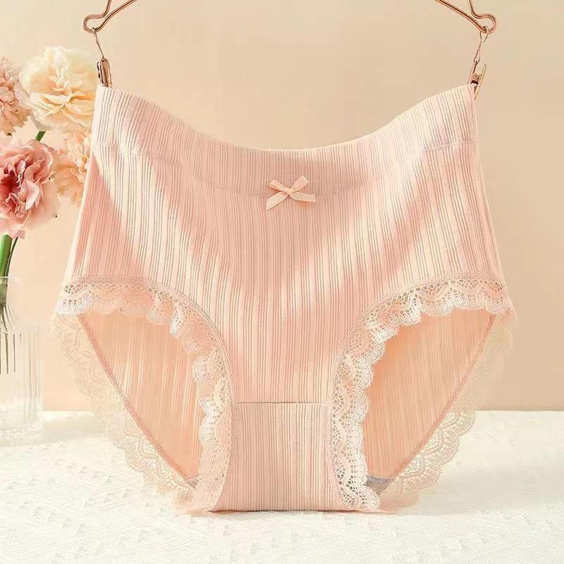 

Женские кружевные трусы-брифы с высокой талией и бантом из хлопка - дышащие и удобные XXL for 62.5-75kg телесный