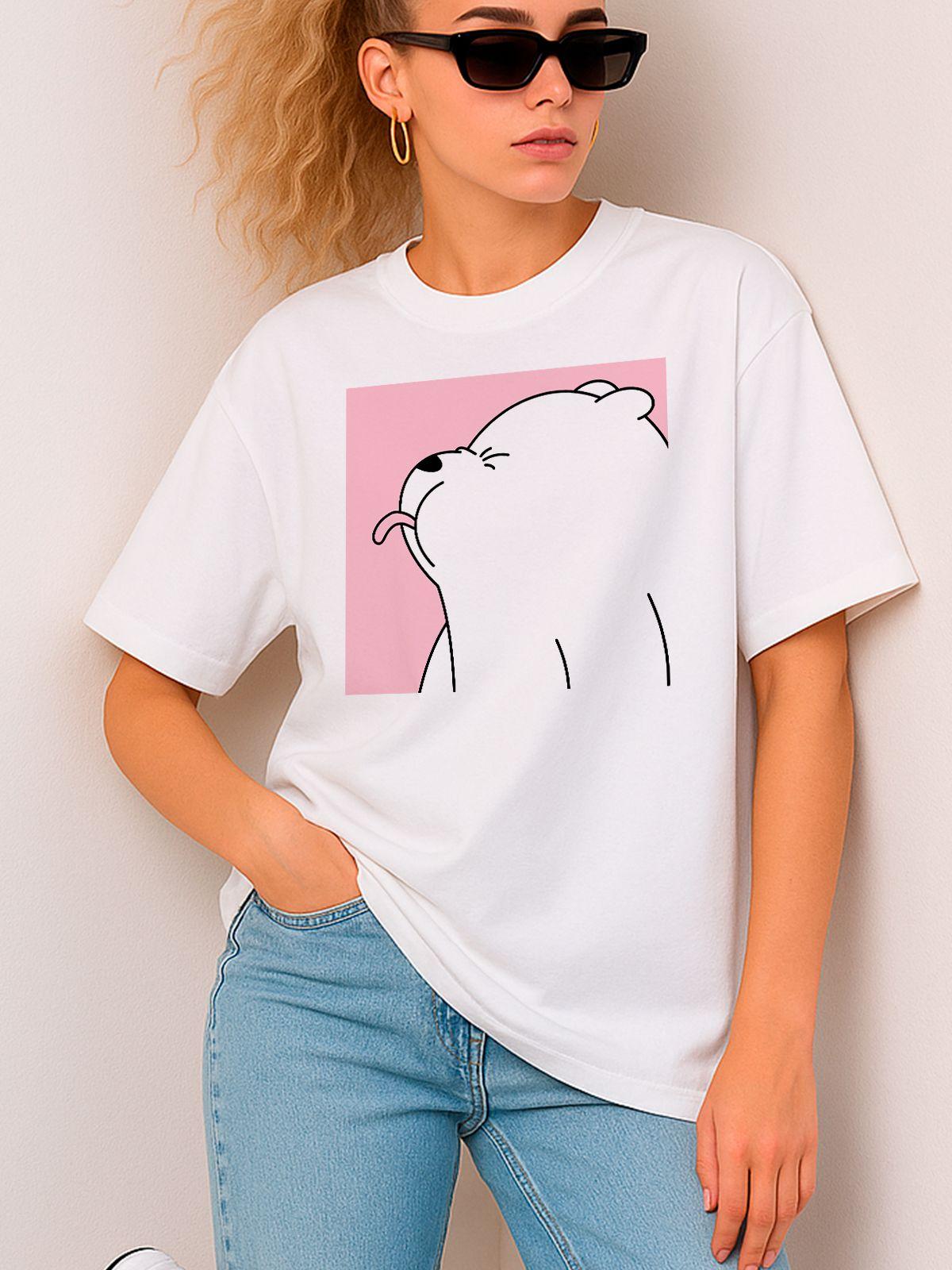 Fashion T-shirt Cute Bear Graphic Printed Female T Shirt Casual Harajuku Crew Neck Ladies Tops S
