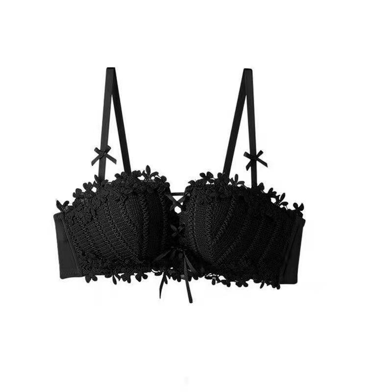 Soutien-gorge ajustable en dentelle brodée sans anneau en acier avec cordon de serrage et soutien supérieur et seins complémentaires pour femme Hotsweet