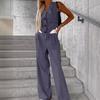 2 Pcs/Set Women Top Pants Suit Sleeveless V Neck Single-breasted Irregular Waistcoat Elastic High
