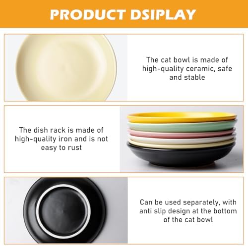 Cat Bowls Set of 6 Ceramic Cat Dishes Colorful Shallow Cat Food Bowl Whisker Fatigue Relief for Kittens Short-Legged Cats 15×15×3cm