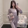 Women's Sweet V-Neck Cartoon Pajama Set, Long Sleeve Ice Silk, Spring Loungewear Cardigan
