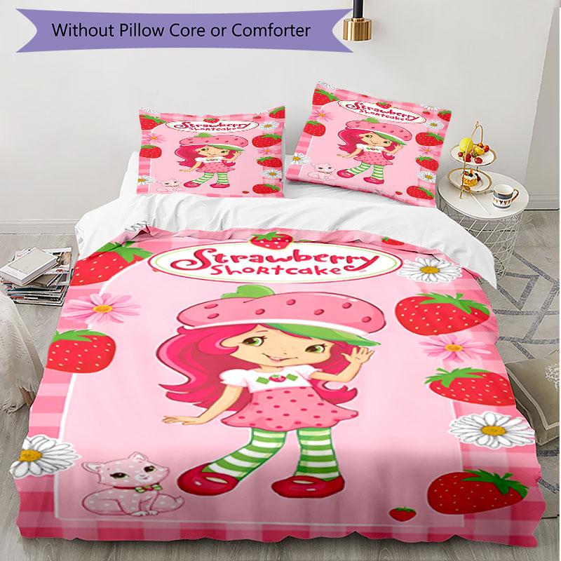 3pcs Duvet Cover Set (1*Duvet Cover + 2*Pillowcase, Without Core), Strawberry Shortcake Print Soft All‑Season Bedding Set, Home Bedroom Decor Gift