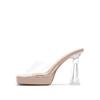 Square Toe High Heel Sandals with Single Strap, 2026 Model - Transparent Crystal Stiletto with Waterproof Platform and Thick Sole.