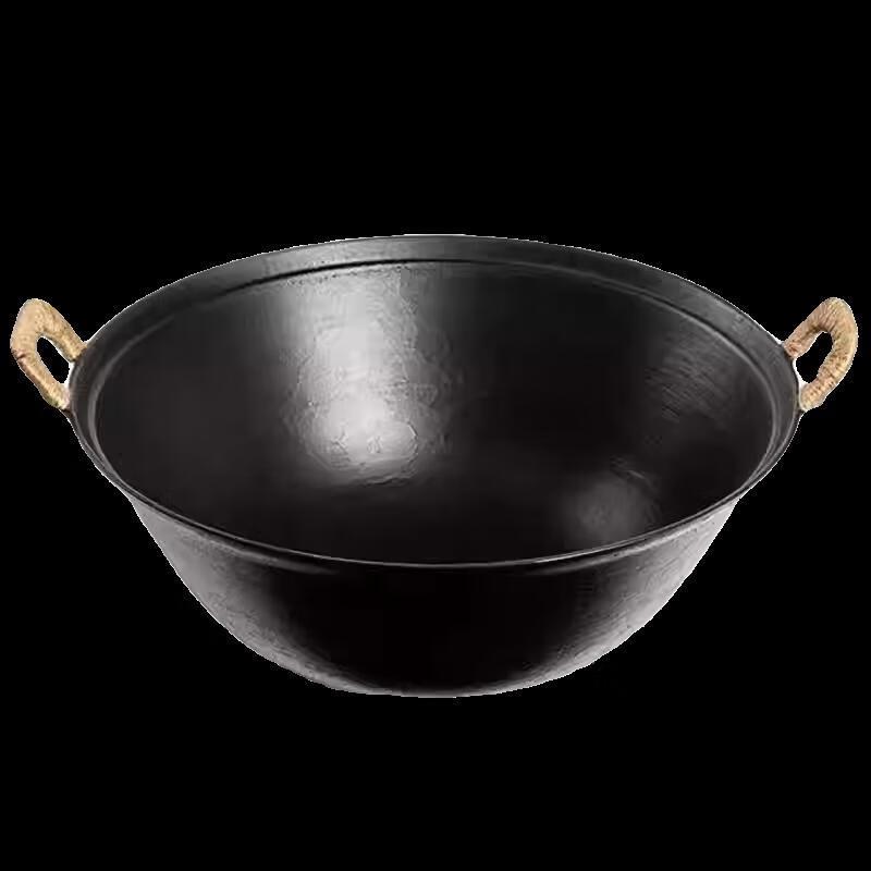 HDST Wok aus Gusseisen im alten Stil, Doppelgriff, Runder Boden, 46 cm