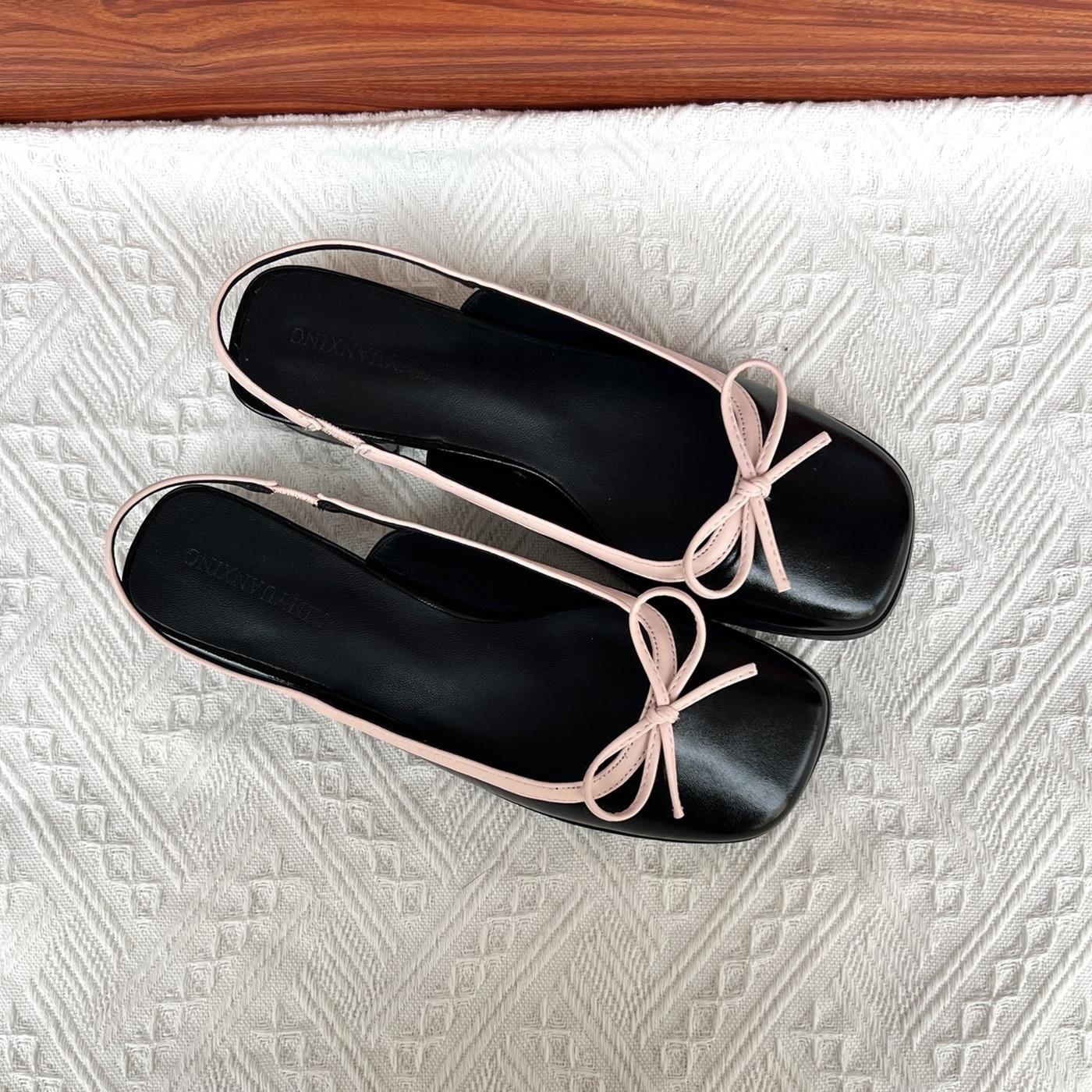 

Spring 2025 new square head shallow mouth empty bag head sweet age reduction Mary Jane sandals women s bow shoes 40 чёрный