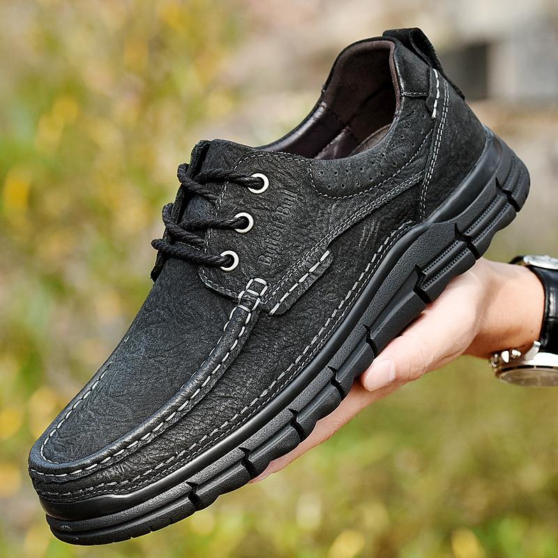 Fashion Spring Autumn Handmade Genuine Leather Men Shoes Outdoor Men's Lace-Up Treking Footwear New Trend Male Comfortable Walking Shoes