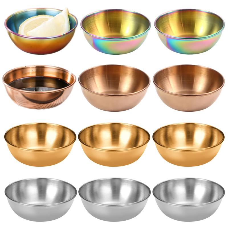 4/8Pcs Stainless Steel Sauce Dishes Mini Round Seasoning Bowls Appetizer Soy Sauce Dipping Plates Household Kitchen Utensils