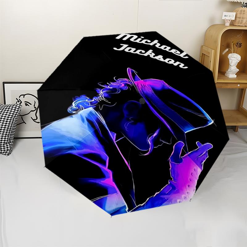 Parapluie Automatique Impression Michael Jackson, Armature en Fer à 8 Baleines, Poignée en Plastique, Convient pour les Voyages en Plein Air et le Quotidien, Cadeau Idéal