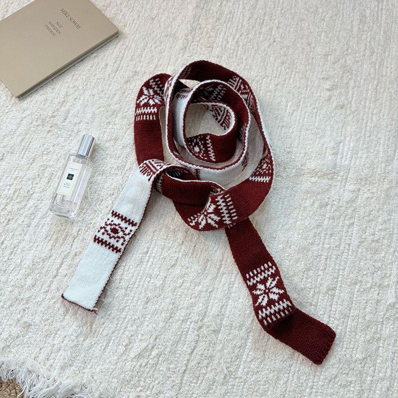 

Корейский жаккардовый шарф со снежинками: Универсальный трикотаж для весны, осени, зимы красный